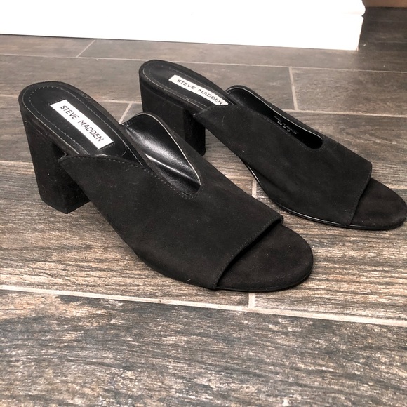 Steve Madden Black Suede Block Heel Sandals Chance 8 - Picture 2 of 2